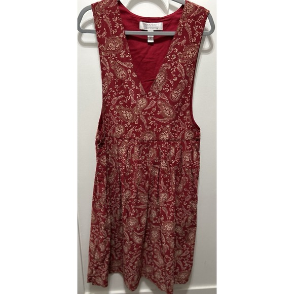 Karen Scott Dress Size 12 Wine Red Paisley‎ Sleeveless Corduroy Jumper Cottage - Picture 1 of 10